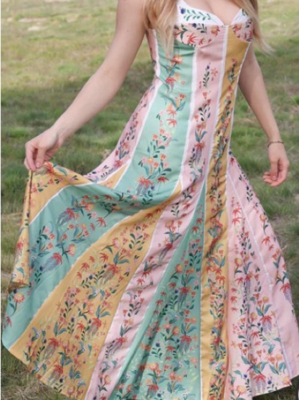 Amalfi Garden Floral Striped Maxi Dress with Sweetheart Neckline